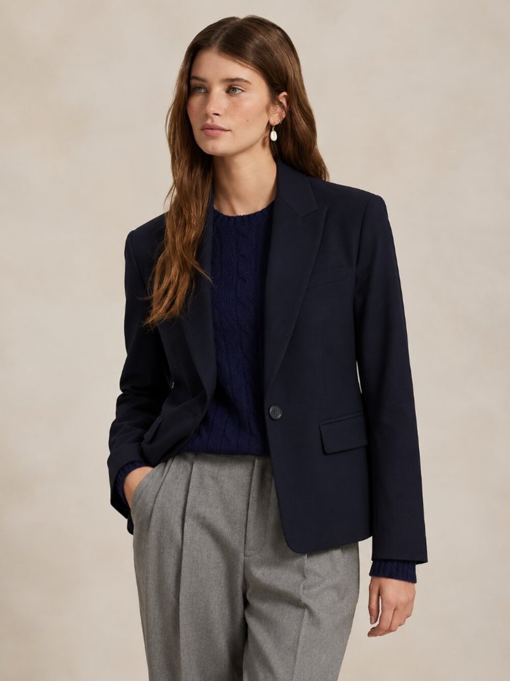 Tommy Hilfiger Women's Navy Blue One Button Tailored Blazer Size 14